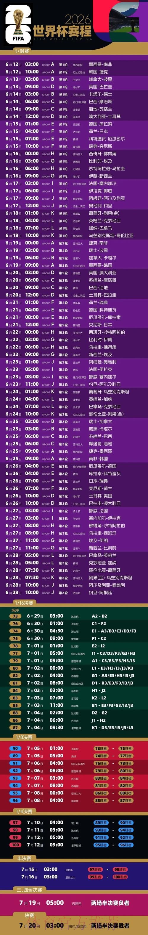 2026世界杯每日赛程一览实时赛程怎么看